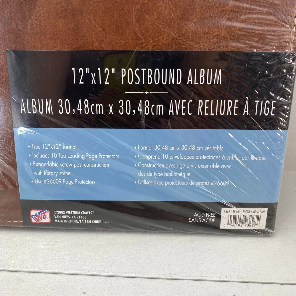 Westrim Crafts 12x12 Postbound Scrapbook Album Faux Leather Brown Vtg 2003